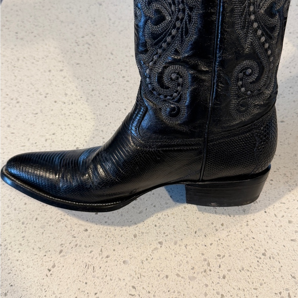 Black Lizard Leather Western Cowboy Boots - Picture 9 of 11